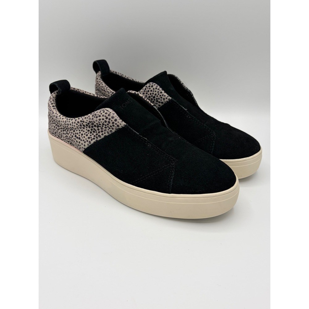 TOMS Mallow Black Suede Animal Print Cheetah Platform Slip On Sneakers Womens 8